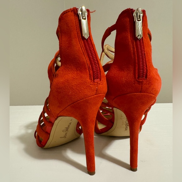 Sam Edelman Alba Red Suede Leather Strappy Caged Open Toe High Heel Sandals 9 - Picture 9 of 13